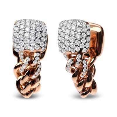 Haus of Brilliance 18K Rose Gold 3/4 Cttw Round Diamond Pave Cuban Chain Huggie Earrings