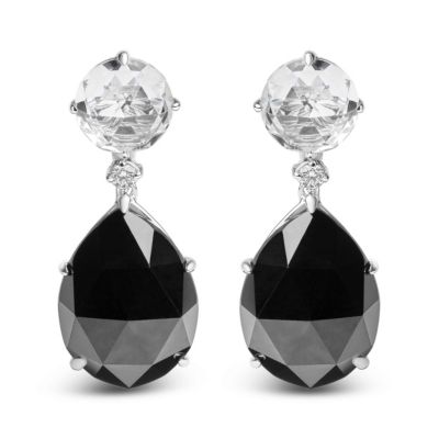 Haus of Brilliance 18K White Gold 1/5 Ct Diamond with White Topaz & Black Onyx Gemstone Dangle Earring