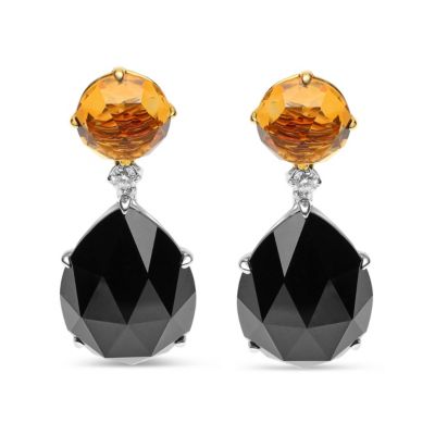 Haus of Brilliance 18K Gold 1/5 Ct Diamond with Citrine & Pear Cut Black Onyx Gemstone Dangle Earring