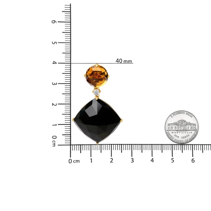 18K Yellow Gold 1/5 Cttw Diamond with Citrine & Black Onyx Gemstone Dangle Earring