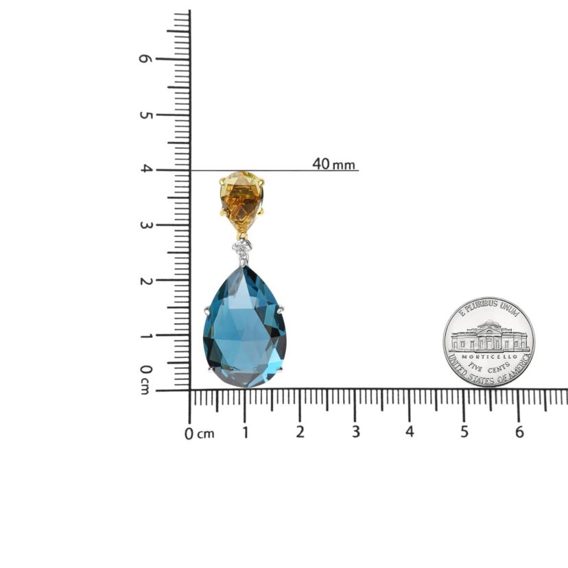 18K Gold 1/5 Cttw Diamond with Quartz & London Blue Topaz Gemstone Dangle Earring