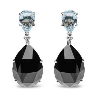 Haus of Brilliance 18K White Gold 1/5 Cttw Diamond with Blue Topaz & Onyx Gemstone Dangle Earring