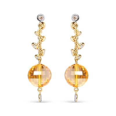 Haus of Brilliance 18K Gold 2/3 Cttw Diamond & Ball Shaped Citrine Gemstone Dangle Stud Earring