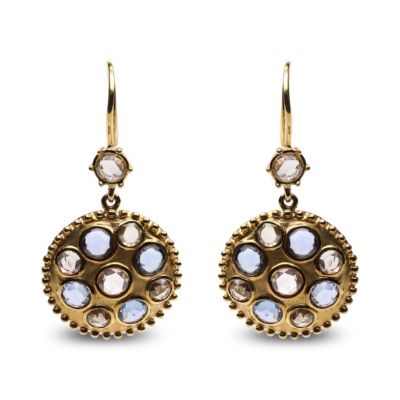 Haus of Brilliance 18K Gold 1 2/3 Cttw Diamond and Blue Sapphire Gemstone Medallion Dangle Earrings