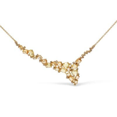 Haus of Brilliance 18K Gold 1/2 Cttw Diamond and Sapphire Cluster Station Necklace