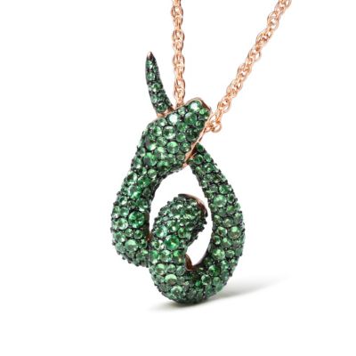 Haus of Brilliance 18K Gold Tsavorite Gemstone Spiral Snake Design Pendant Necklace, 18 in