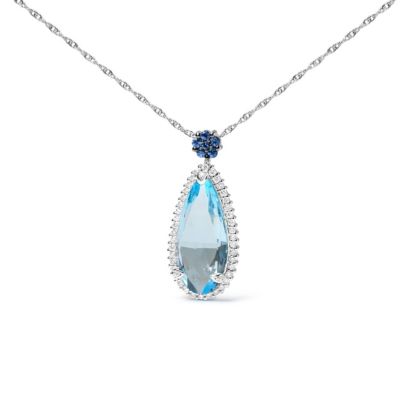 Haus of Brilliance Gold 3/8 Ctw Diamond Topaz and Sapphire Floral Pendant Necklace, White, 18 in