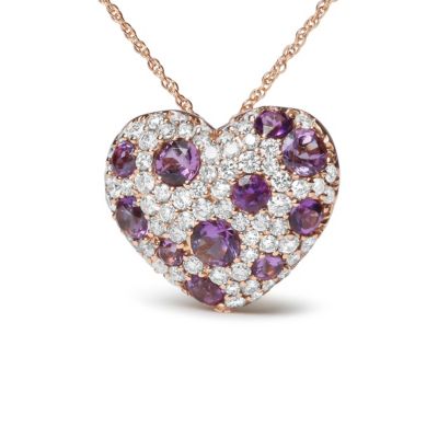 Haus of Brilliance Gold 3/4 Cttw Diamond and Amethyst Heart Shape Pendant Necklace