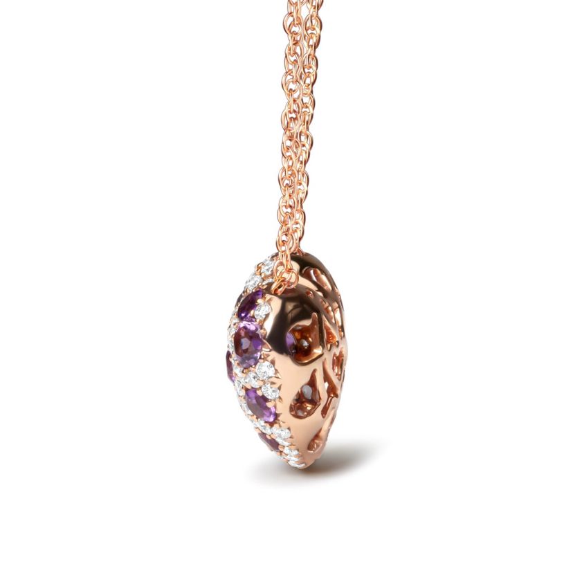 Gold 3/4 Cttw Diamond and Amethyst Heart Shape Pendant Necklace