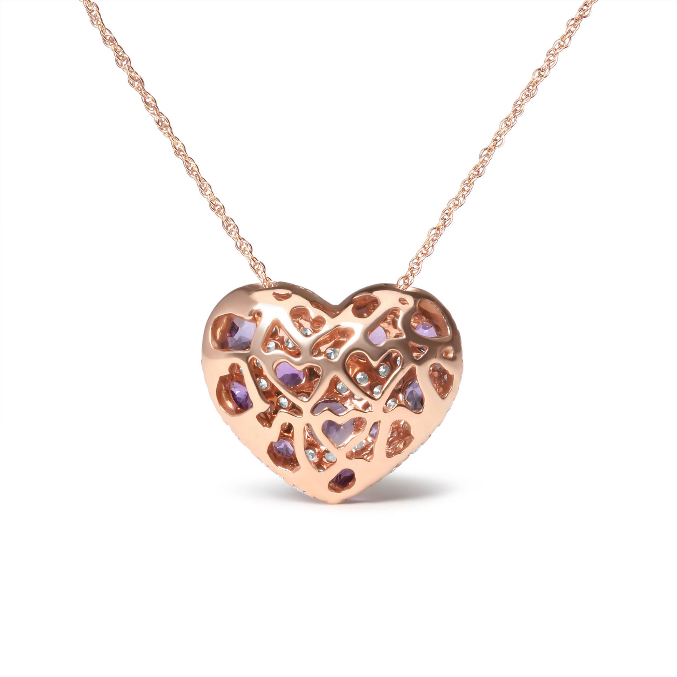 Gold 3/4 Cttw Diamond and Amethyst Heart Shape Pendant Necklace