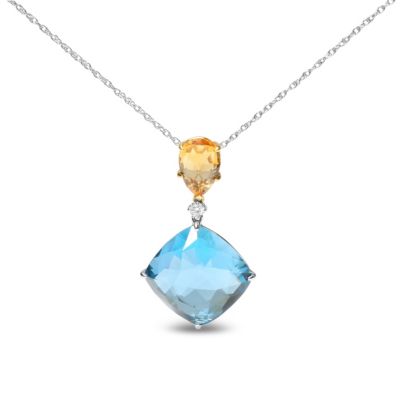 Haus of Brilliance 18K Gold Diamond Accent Citrine Topaz Dangle Pendant Necklace
