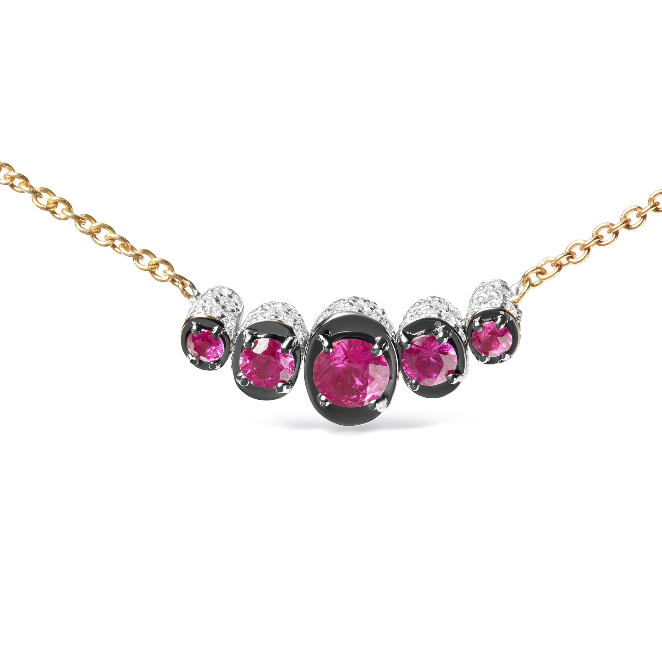 18K Gold 3/4 Cttw Diamonds and Ruby Curved Bar Choker Necklace