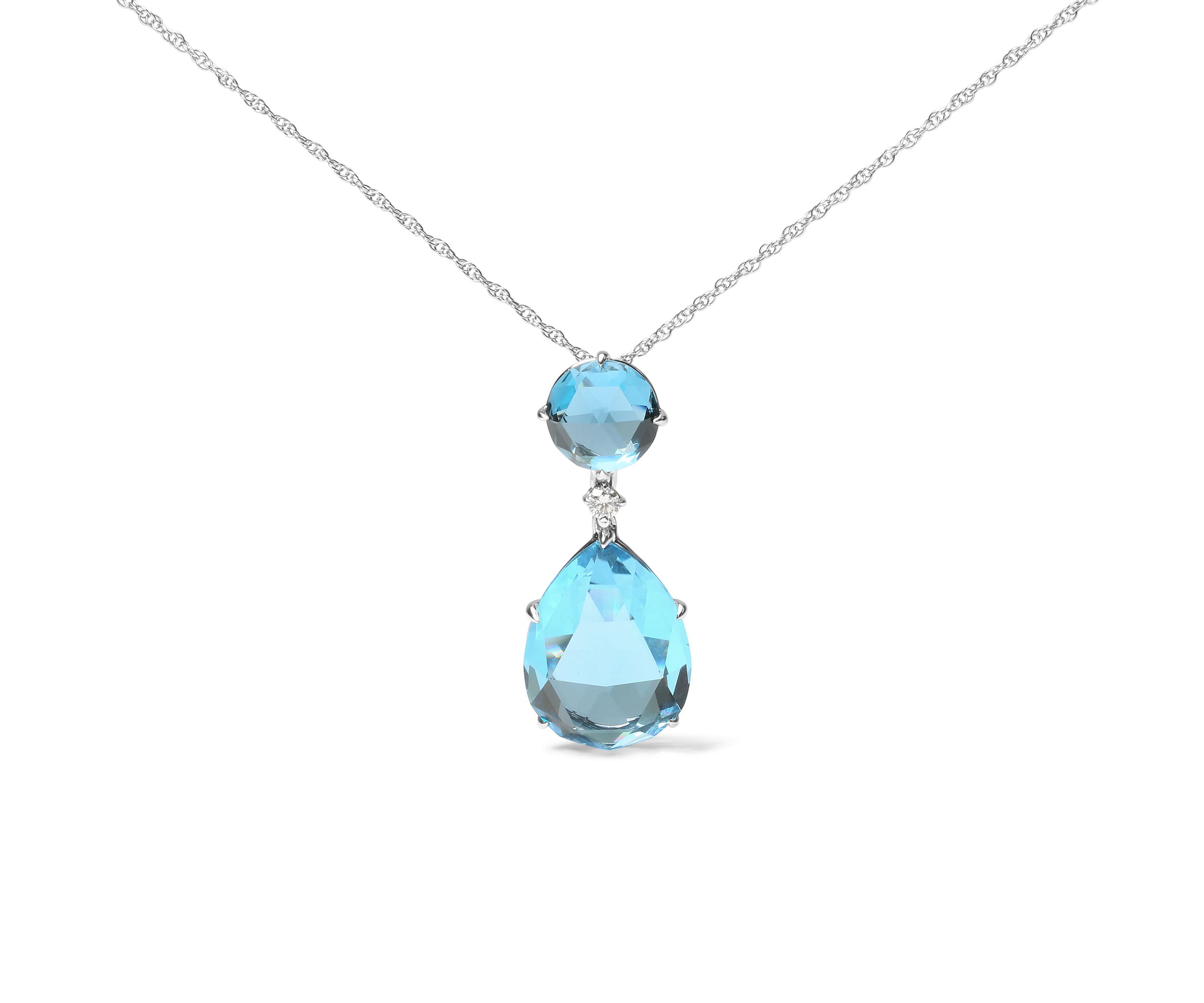 18K Gold Diamond Accent Topaz and Topaz Drop Pendant Necklace