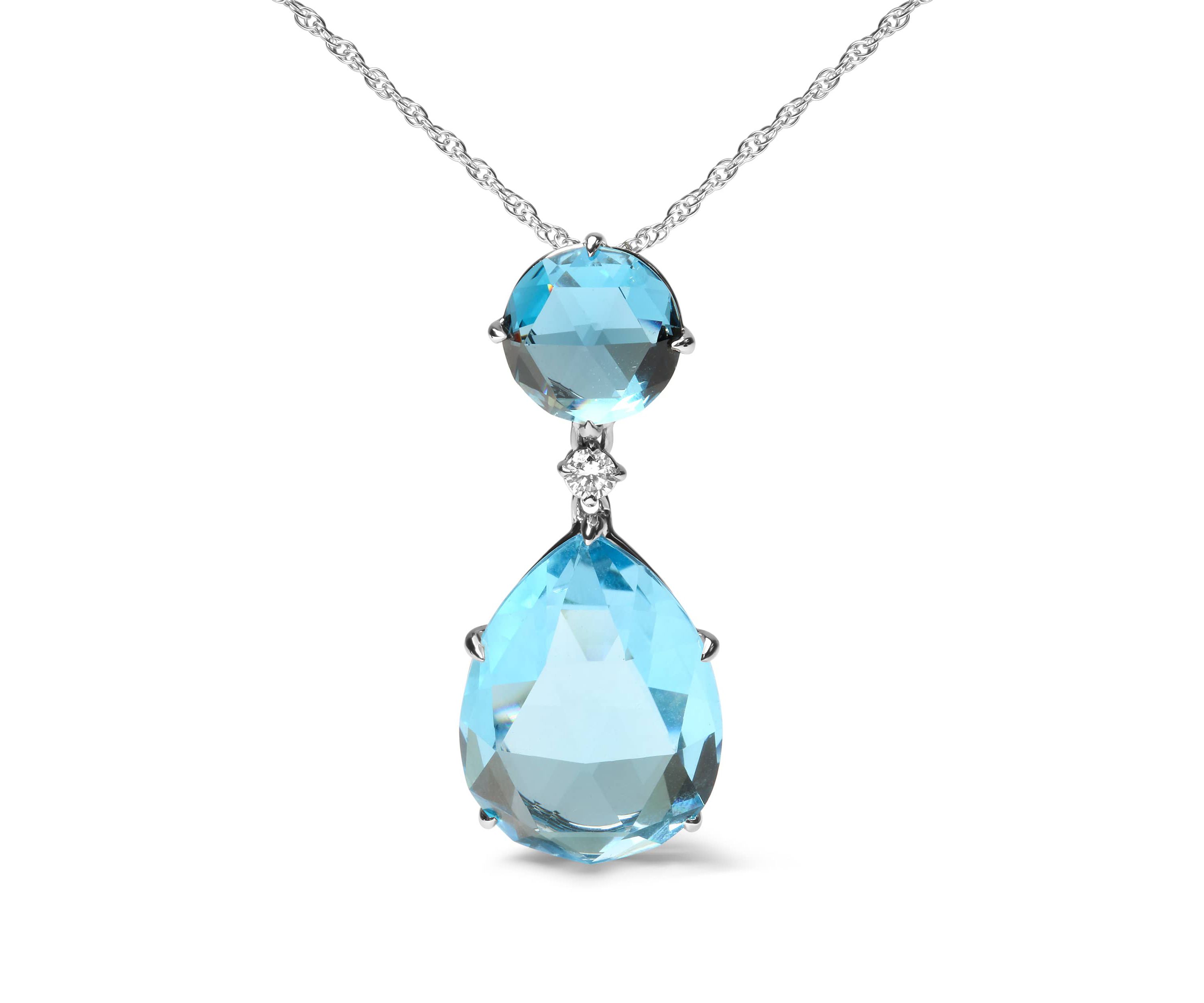 18K Gold Diamond Accent Topaz and Topaz Drop Pendant Necklace