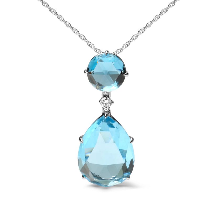 18K Gold Diamond Accent Topaz and Topaz Drop Pendant Necklace