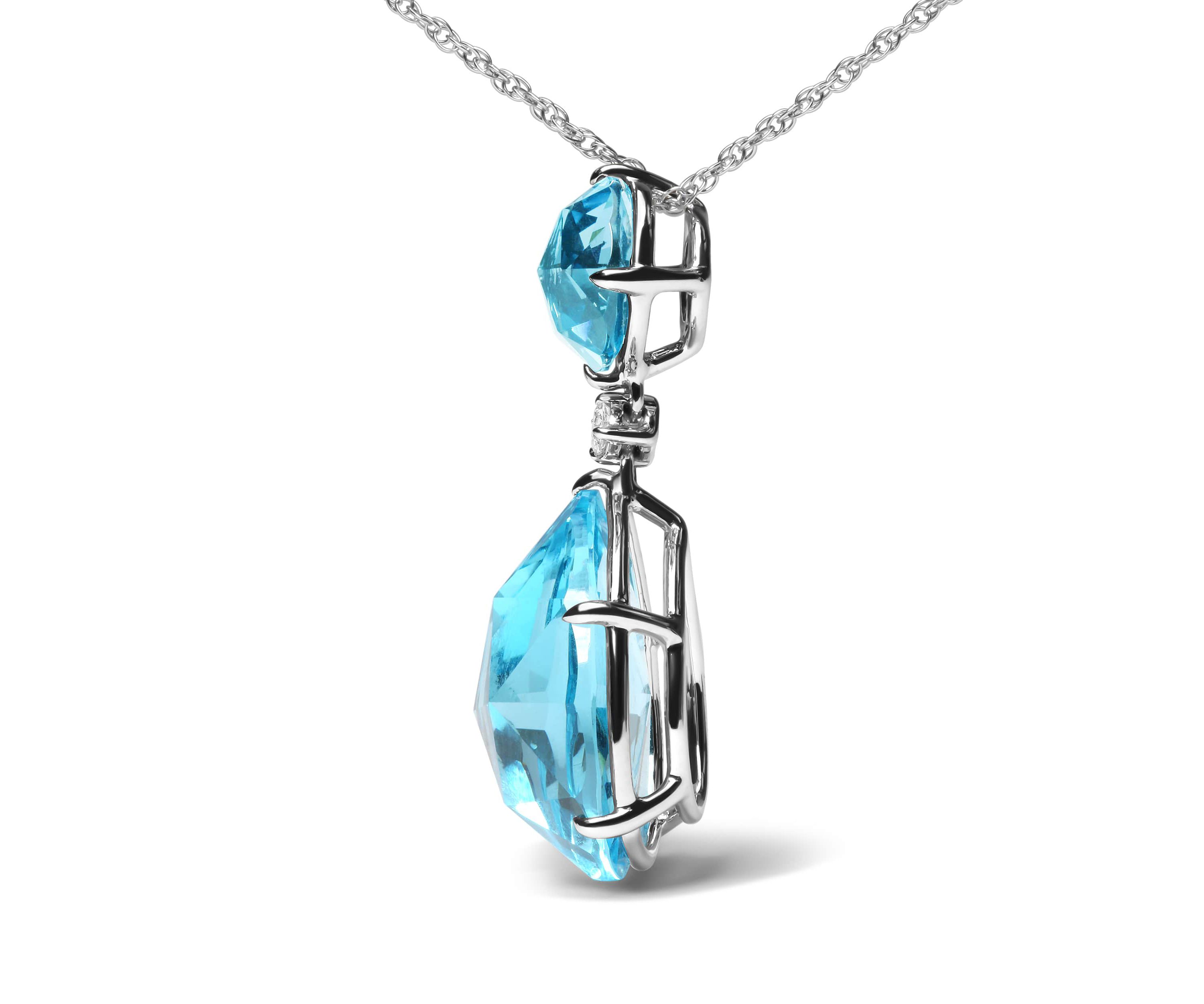 18K Gold Diamond Accent Topaz and Topaz Drop Pendant Necklace