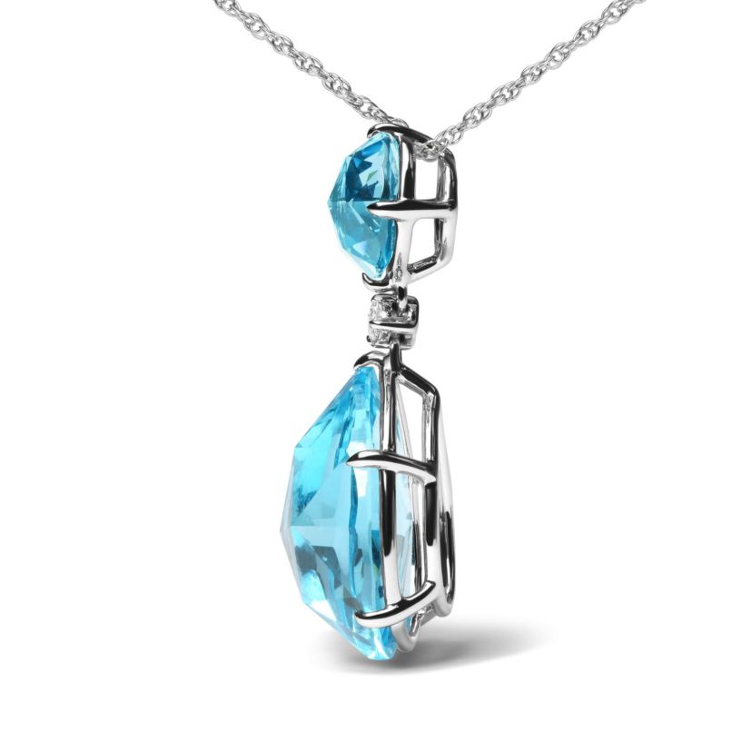 18K Gold Diamond Accent Topaz and Topaz Drop Pendant Necklace