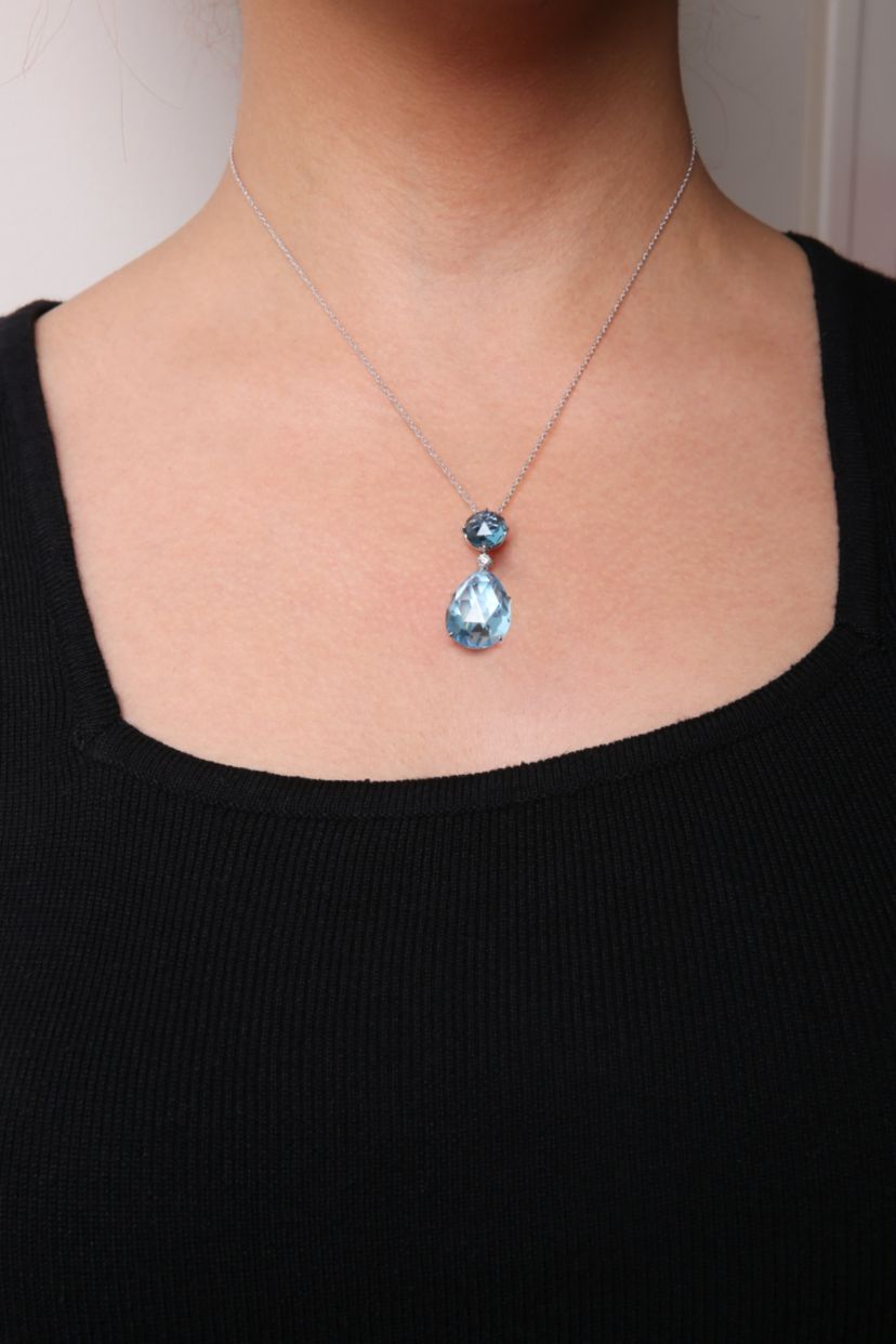 18K Gold Diamond Accent Topaz and Topaz Drop Pendant Necklace