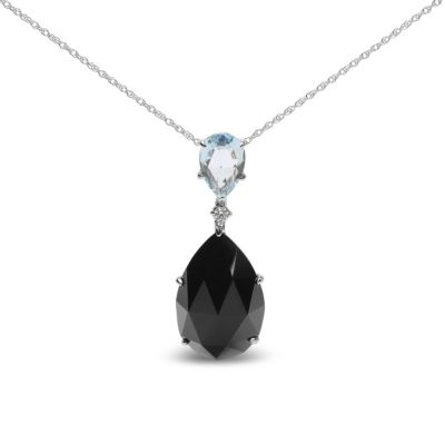 Haus of Brilliance 18K Gold Diamond Accent Topaz and Onyx Drop Pendant Necklace