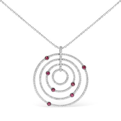 Haus of Brilliance 18K Gold 2 1/6 Cttw Diamonds and Ruby Circles Pendant Necklace