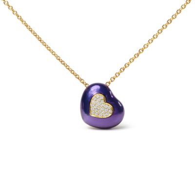 Haus of Brilliance 18K Yellow Gold Blue Enamel 1/10 Cttw Diamonds Heart Shape Pendant Necklace