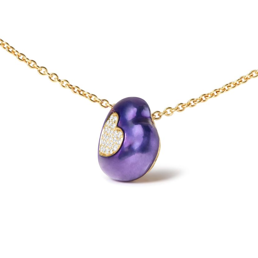 18K Yellow Gold Blue Enamel 1/10 Cttw Diamonds Heart Shape Pendant Necklace