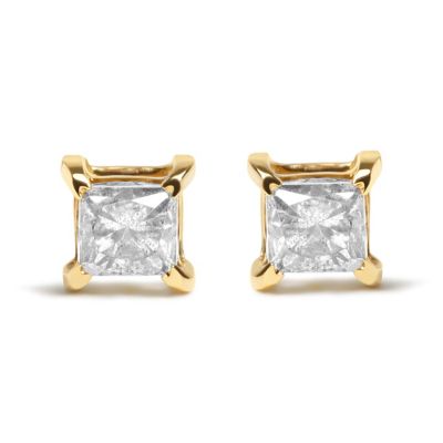 Haus of Brilliance 14K Yellow Gold 5/8 Cttw Princess Natural Brown Diamond Solitaire Stud Earrings