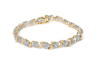 Haus of Brilliance 10K Yellow Gold 2.00 Cttw Round Cut Diamond 'S' Cluster Bracelet