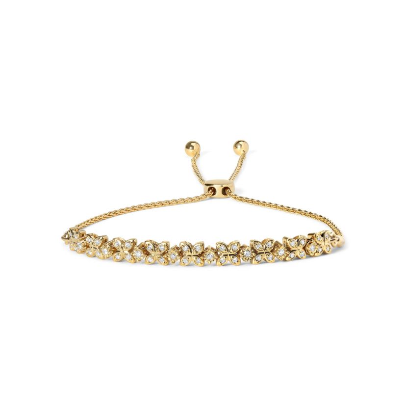 Silver 1/4 Cttw Diamond Marquise Link Bolo Bracelet