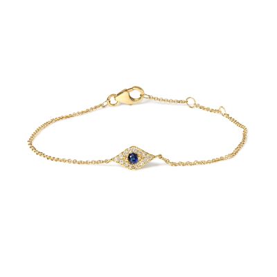 Haus of Brilliance 10K Yellow Gold Blue Sapphire and Diamond Accent Station Link Bracelet