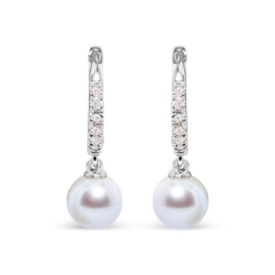 Haus of Brilliance 10K White Gold Cultured Freshwater Pearl and Diamond Accent Drop Earring