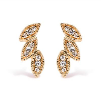 Haus of Brilliance 10K Yellow Gold 1/10 Cttw Diamond Triple Leaf Stud Earring