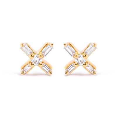 Haus of Brilliance 10K Yellow Gold 1/10 Ct Round and Baguette Diamond Criss Cross X Stud Earring