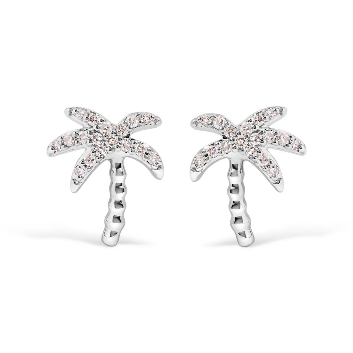 10K White Gold 1/10 Ct Diamond Encrusted Palm Tree Stud Earrings