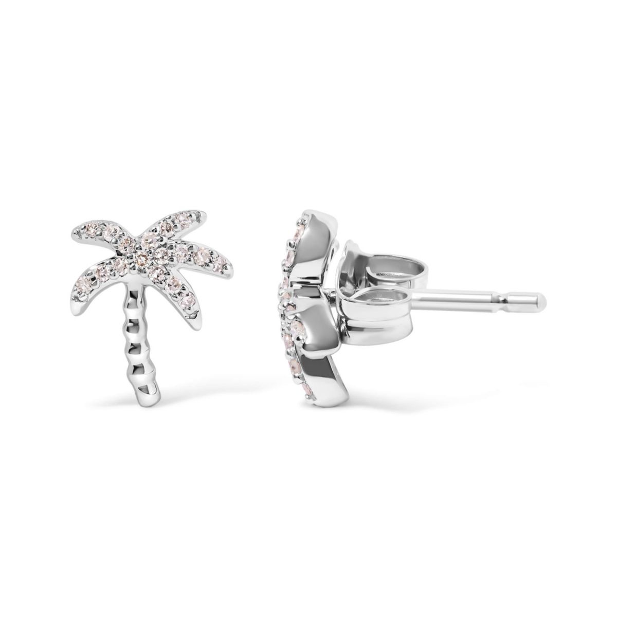 10K White Gold 1/10 Ct Diamond Encrusted Palm Tree Stud Earrings