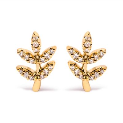 Haus of Brilliance 10K Yellow Gold 1/10 Cttw Diamond Accented Leaf and Branch Stud Earrings