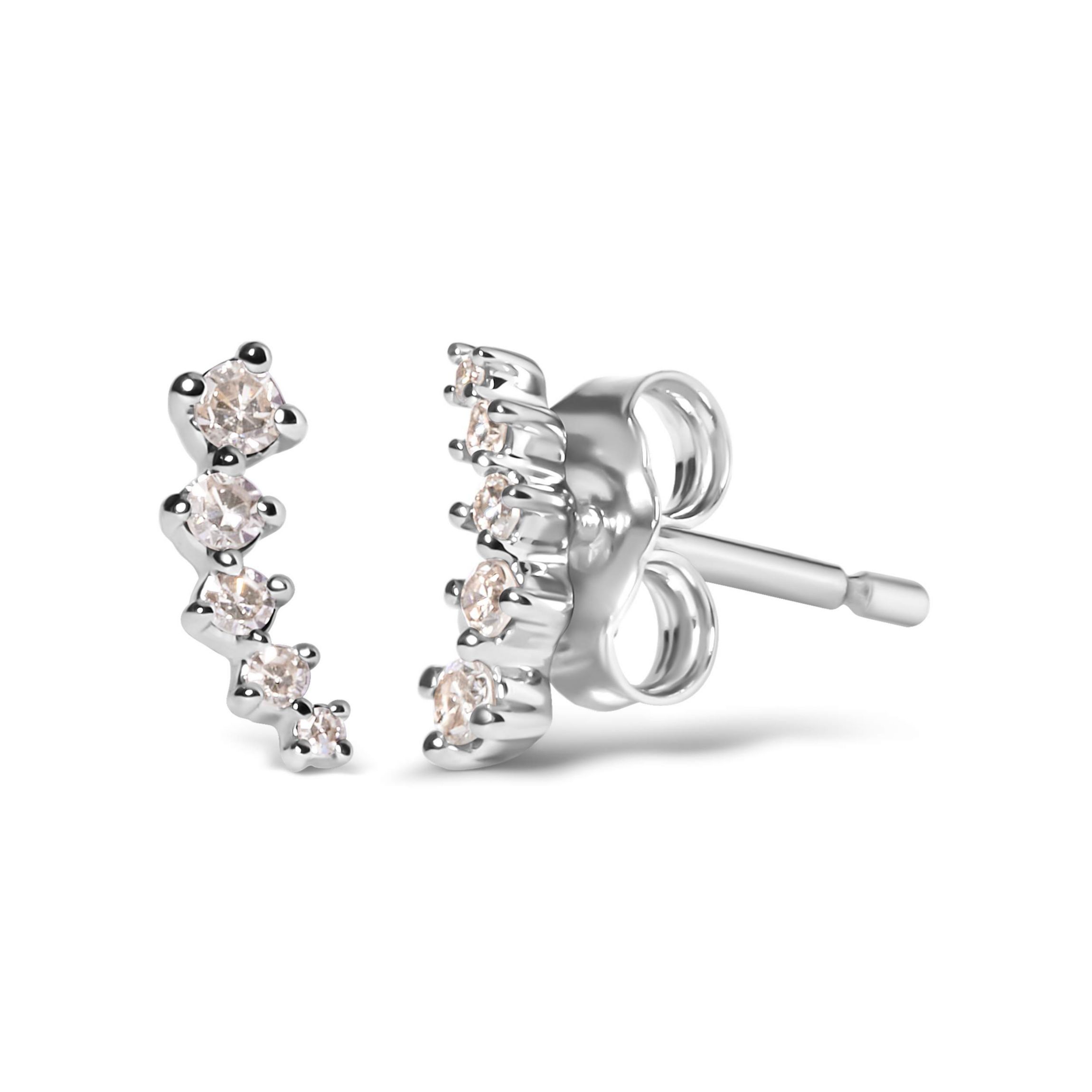 10K White Gold 1/10 Ct Diamond Journey Style Climber Stud Earrings