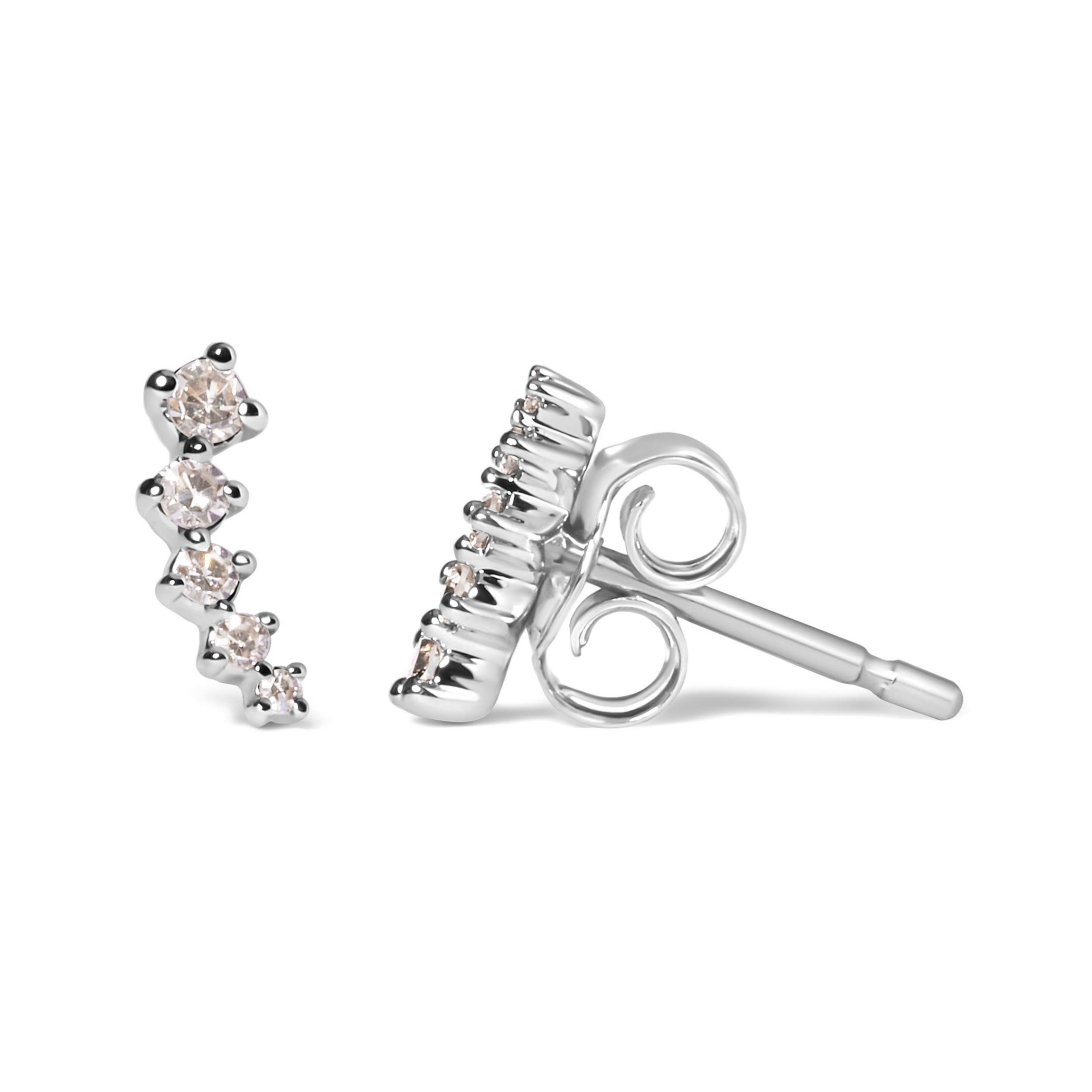 10K White Gold 1/10 Ct Diamond Journey Style Climber Stud Earrings