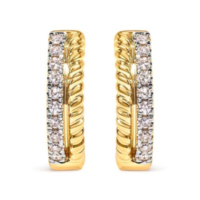 Haus of Brilliance 10K Yellow Gold 1/10 Ct Diamond and Rope Twist Huggy Hoop Earrings