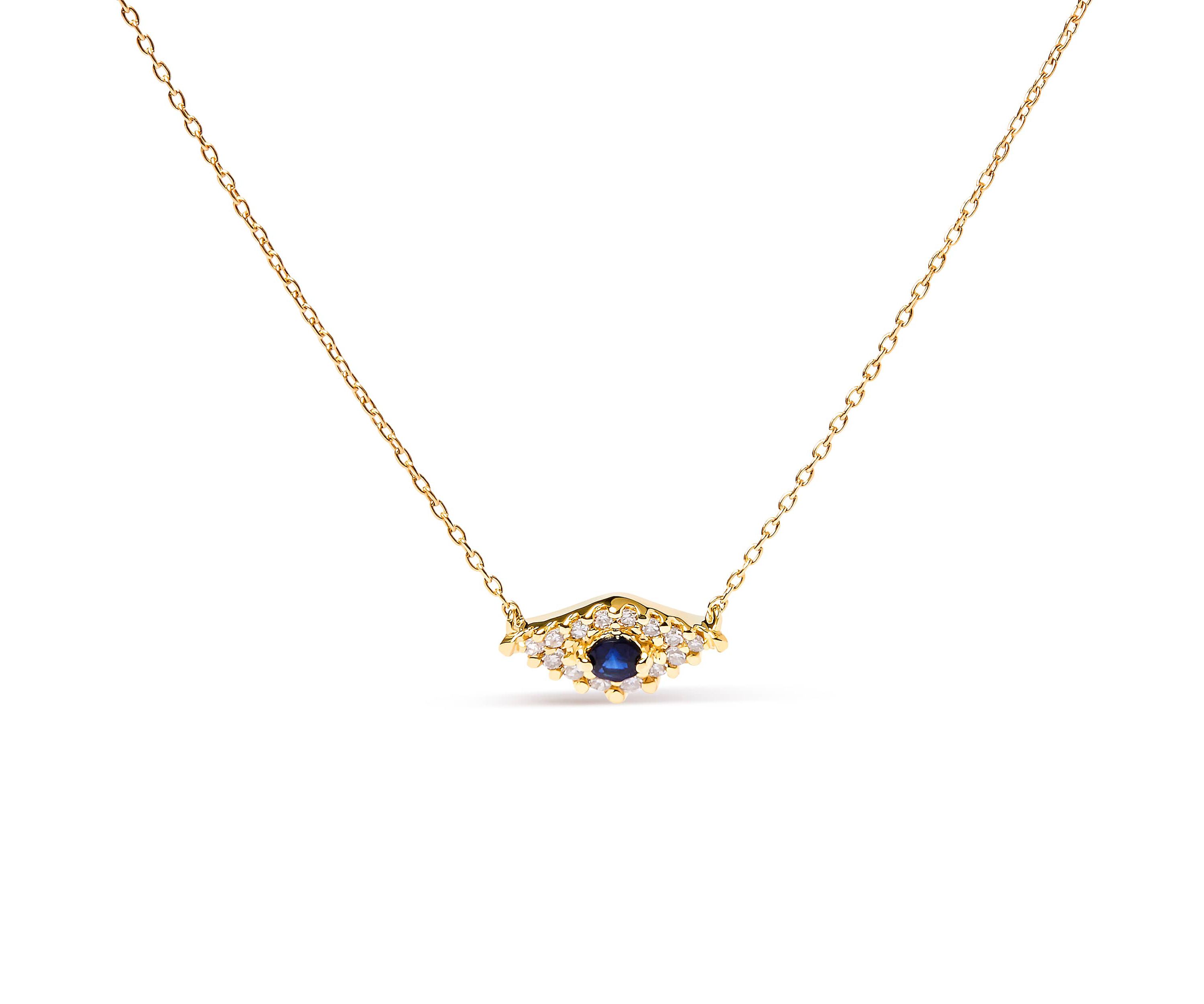 10K Gold Sapphire and Diamond Accented Evil Eye Pendant Necklace