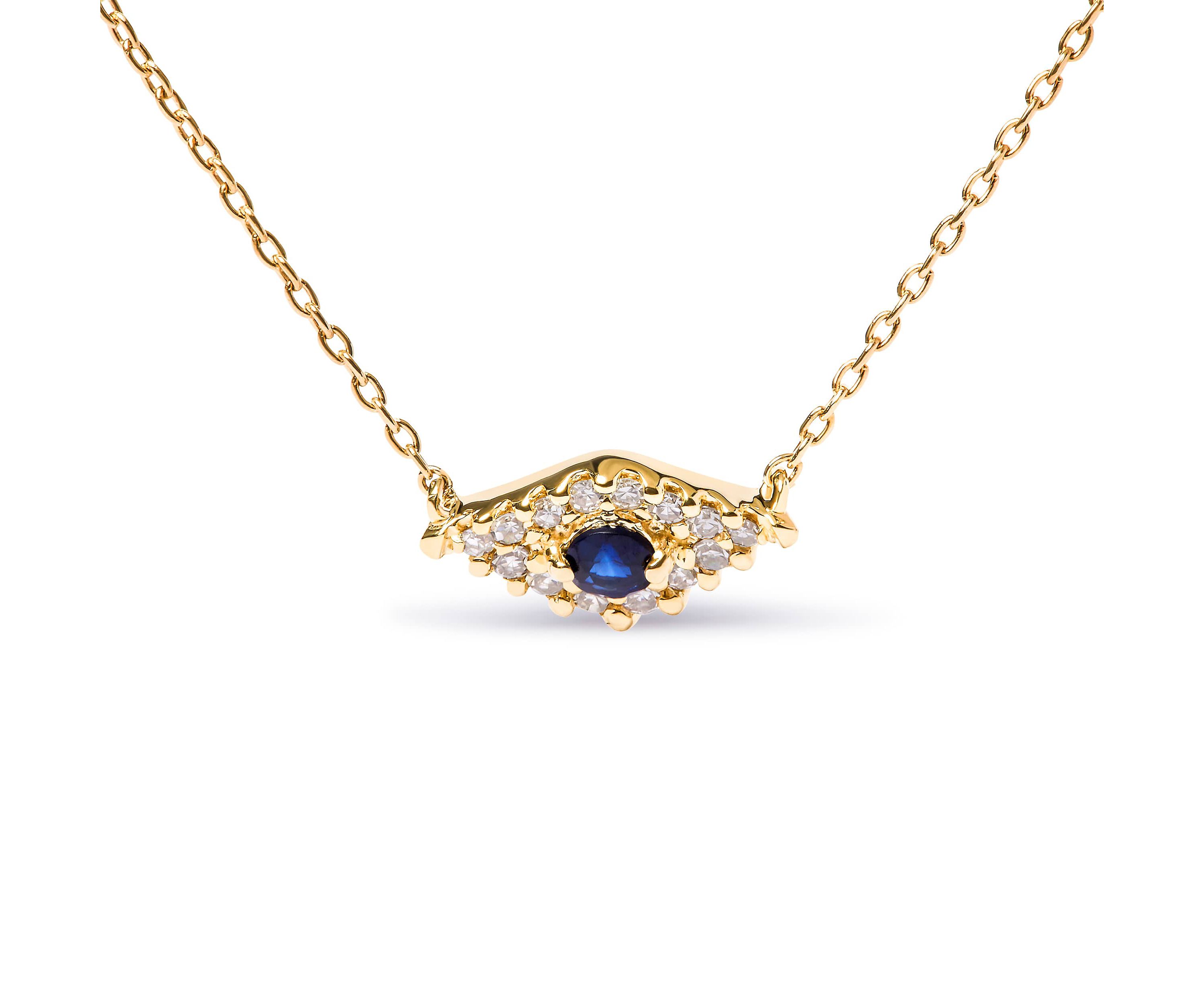 10K Gold Sapphire and Diamond Accented Evil Eye Pendant Necklace