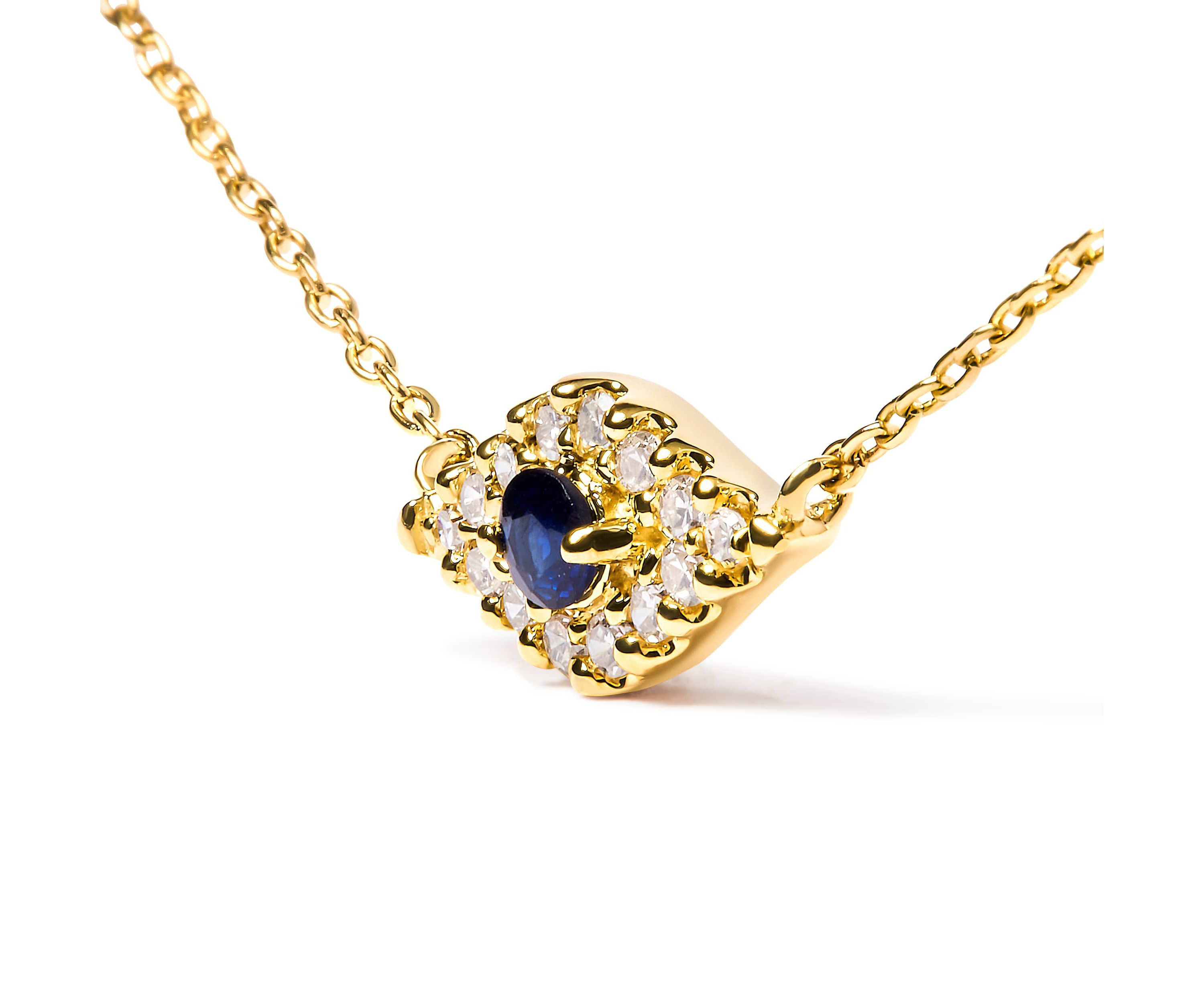 10K Gold Sapphire and Diamond Accented Evil Eye Pendant Necklace