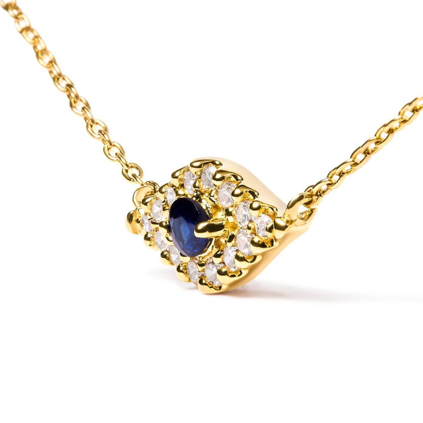 10K Gold Sapphire and Diamond Accented Evil Eye Pendant Necklace