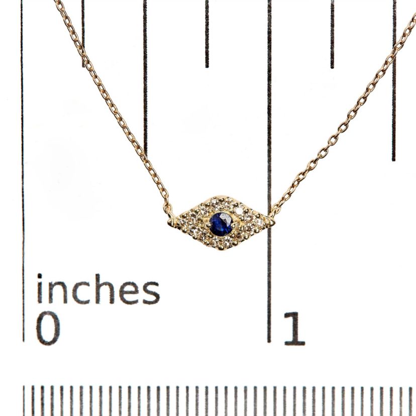 10K Gold Sapphire and Diamond Accented Evil Eye Pendant Necklace