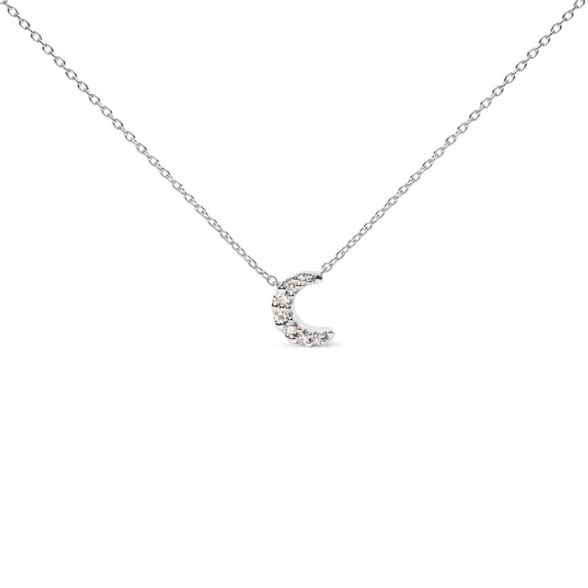 10K White Gold Diamond Accented Crescent Moon Shaped 18" Inch Pendant Necklace