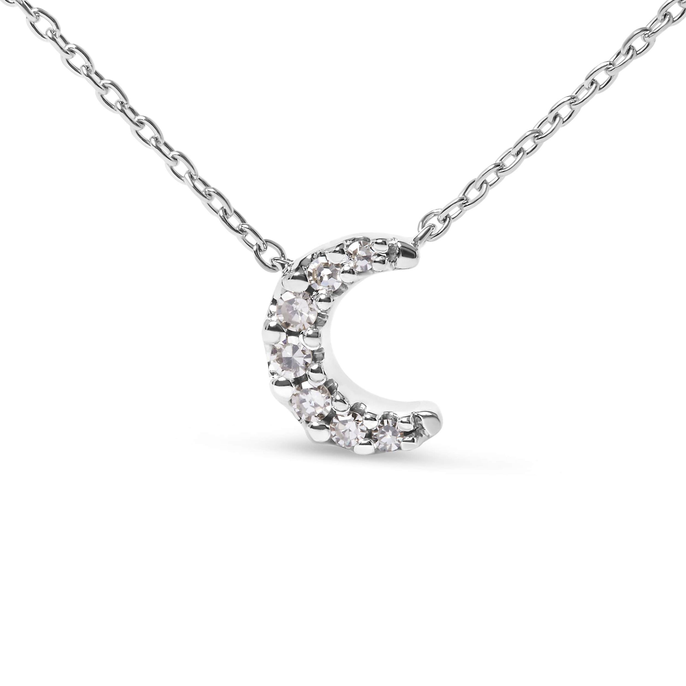 10K White Gold Diamond Accented Crescent Moon Shaped 18" Inch Pendant Necklace