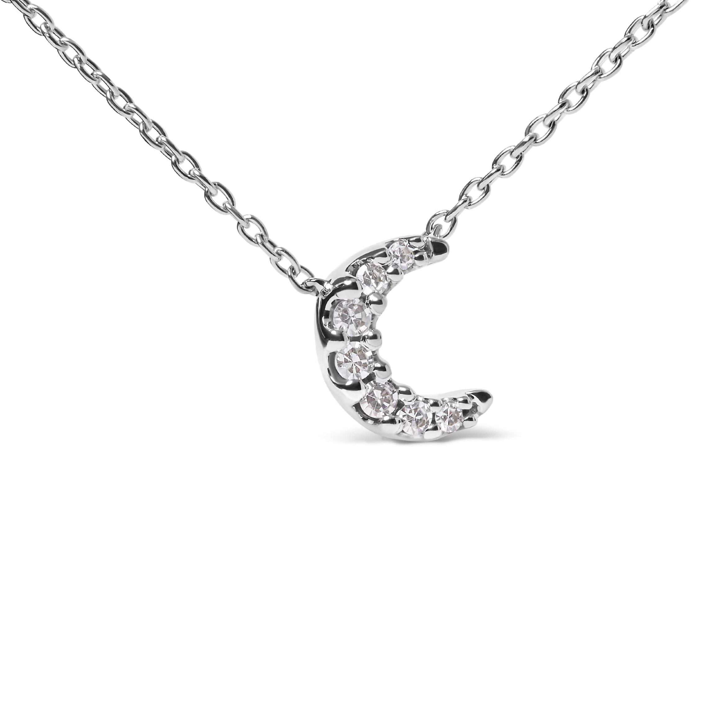 10K White Gold Diamond Accented Crescent Moon Shaped 18" Inch Pendant Necklace