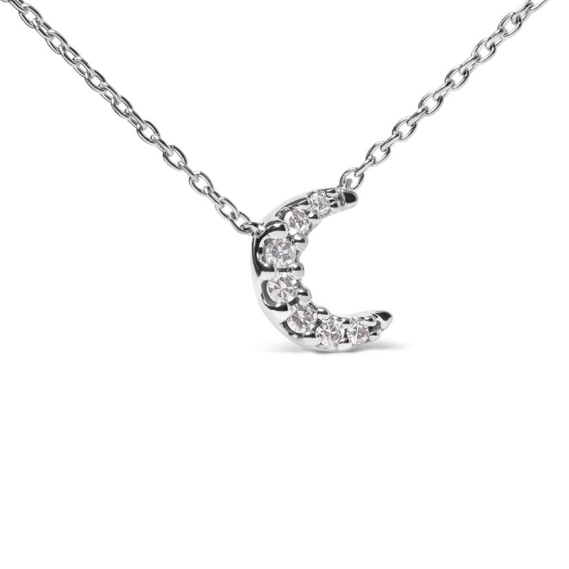 10K White Gold Diamond Accented Crescent Moon Shaped 18" Inch Pendant Necklace