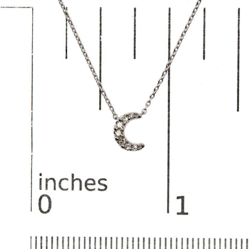10K White Gold Diamond Accented Crescent Moon Shaped 18" Inch Pendant Necklace