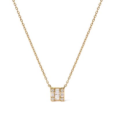 Haus of Brilliance 10K Yellow Gold 1/10 Cttw Mosaic Composite Square 18" Inch Pendant Necklace
